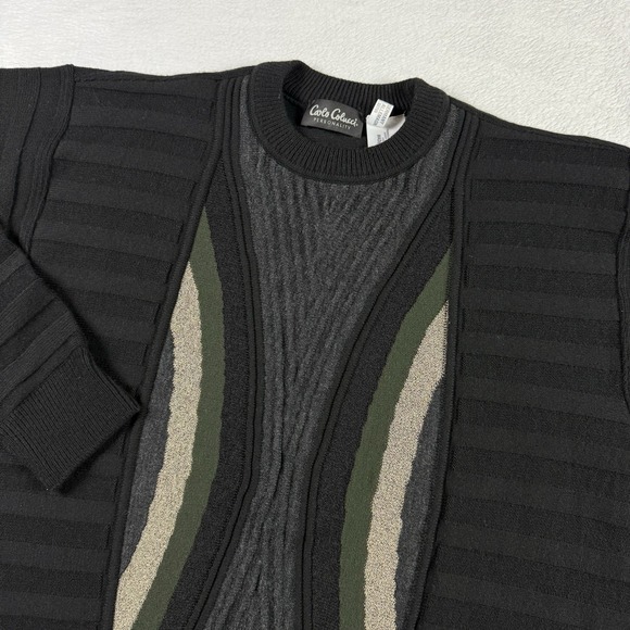 Carlo Colucci Sweater Mens 3XL Black Wool Coogi Style Crew Neck Pullover